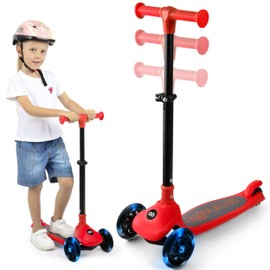 SereneLife 3-Wheel Foldable Kids Scooter – LED Wheel Lights, Adjustable Handlebar, Rear Foot Brake, Lean-to-Steer, Anti-Slip Deck – Ideal for Toddlers & Kids 3+, up to 110 lbs
