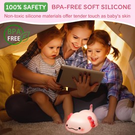 MAGOHMT Axolotl Night Light for Kids - 3-Level Dimmable Silicone Lamp, USB-C Rechargeable Nursery Light with Auto-Off Timer for Bedroom & Breastfeeding (Squishy Animal)