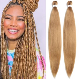 2 Pack Braiding Hair 26 Inchs Kanekalon Pre Stretched Braiding Hair Extensions Professional Itch Free Hot Water Setting Yaki Texture Prestretched Braiding Hair (27#, 26 Inch (Pack of 2))
