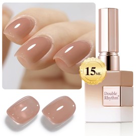 Double Rhythm Translucent Gel Polish Sheer Neutral Natural Light Milky Same Color Same Bottle 15ML Jelly UV Nail Polish Nail Art DIY at Home (Jelly Nude Brown-A1492)