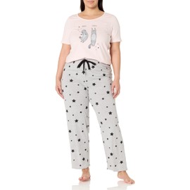 EVANS Women's Plus Size Sleep Set CAT Print, Pink Grey