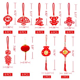 Doumeny 58PCS Chinese New Year Decorations Set 2025 Spring Festival Mini Hanging Snake Pendant Chinese Knot Small Red Lantern Good Luck Fu Ornaments for New Year Office Home Tree Outdoor Indoor Decor