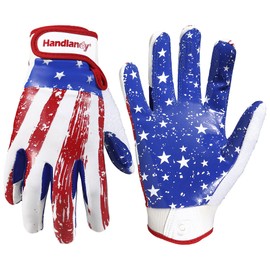 HANDLANDY Youth Football Gloves for Boys Girls, Sticky Wide Receiver Gloves for Kids, Junior Flag Football Gloves (Blue- Star, Youth M)