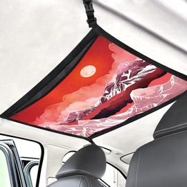 Abstract Mountain Landscape Moon Car Ceiling Cargo Net Large Storage Pocket 31.5"X23.6" Adjustable Roof Double Layer Net Strengthen Loadbearing Storage Organizer for SUV Trip Camping