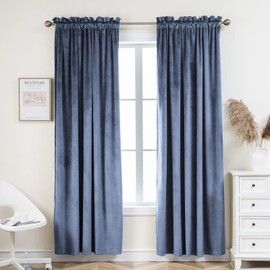 PLEASANT BOULEVARD Velvet Curtains [2 Panels] Heavy Blackout Window Drapes with Rod Pocket, Thermal Insulated Darkening Curtains for Living Room, Bedroom, & Home Decor (52" W x 108" L, Stone Blue)