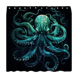 Octopus Shower Curtain Green Octopus Tentacles Ocean Vintage Sea Wildlife Kraken Coastal Nautical Fabric Bathroom Sets with Hooks