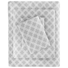 Sleep Philosophy True North Cozy Flannel Warm 100% Cotton Sheet - Novelty Print Animals Stars Cute Ultra Soft Cold Weather Bedding Set, Full, Grey Geo 4 Piece