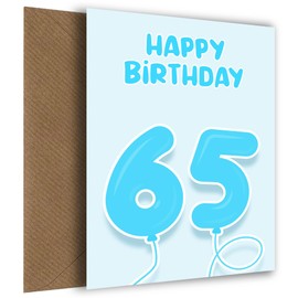 Hey Chimp 65th Birthday Card for Him - Blue Balloons for 65 Year Old Male, Dad, Brother or Grandad, 65th Birthday Card, Blue Balloons