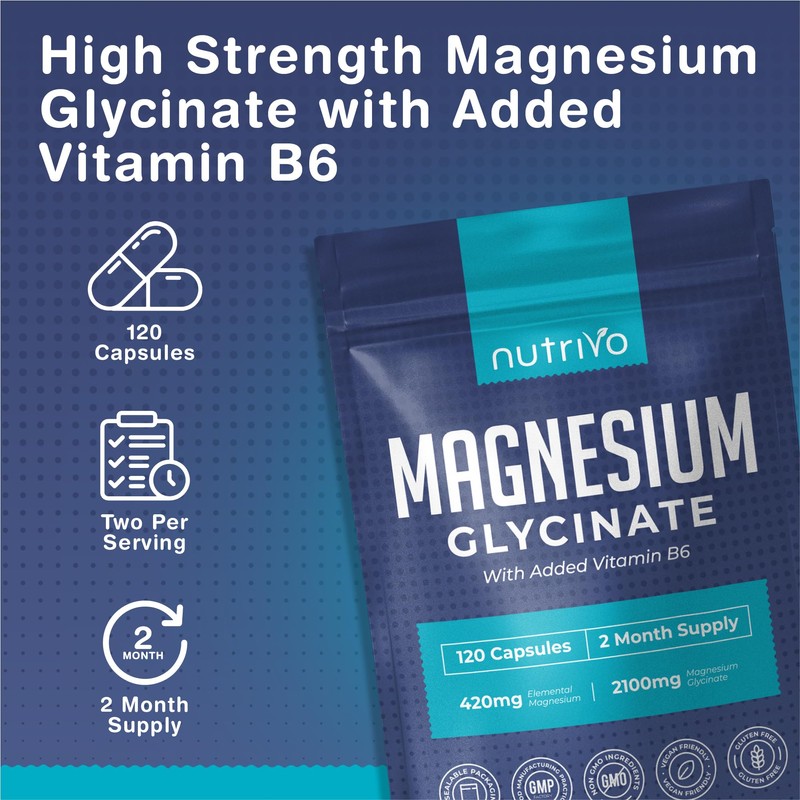 Magnesium Glycinate Capsules 2100mg with Vitamin B6 | High Strength