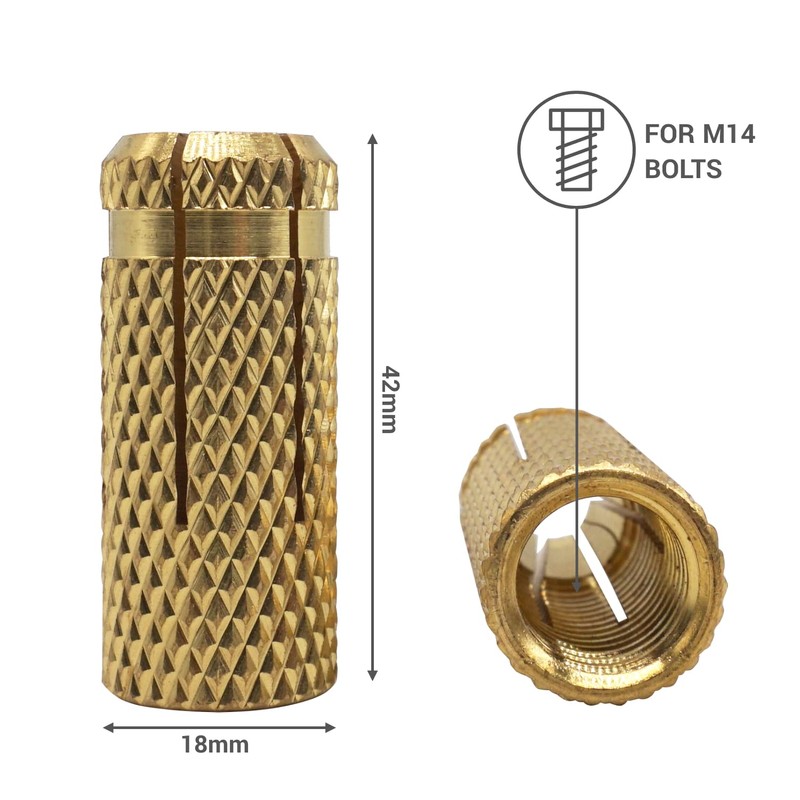 SKIR'CO (Pack of 10) Brass Drop in Anchor M14 x