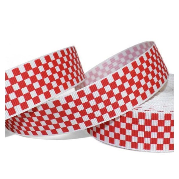 1 Pcs 1"W Checkered Gingham Grosgrain Ribbon Red White 5