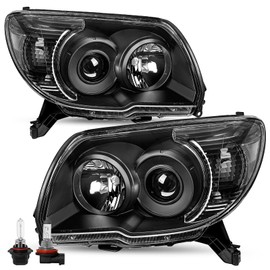 SOCKIR Headlight Assembly Fit for 2006 2007 2008 2009 Toyota 4Runner Headlamps Pair Driver and Passenger Side, Black Housing with Clear Reflector w/Bulbs