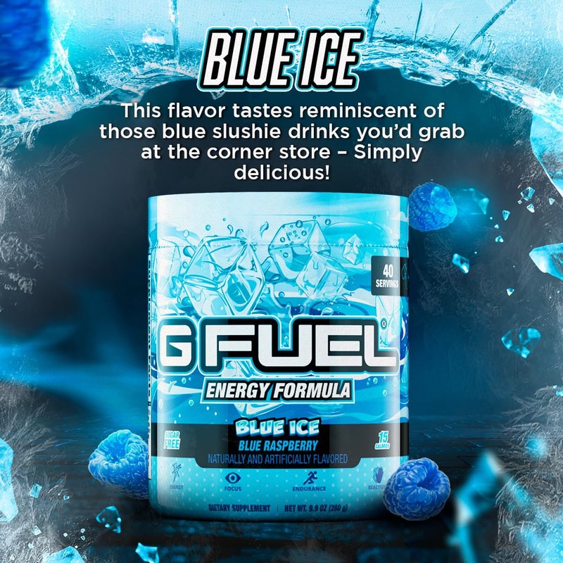 G Fuel Blue Ice Energy Drink Powder, Pre Workout Caffeine