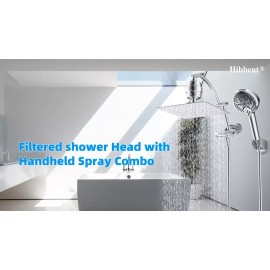 Hibbent All Metal 10'' High Pressure Rainfall Shower Head Combo 20 Stage Shower Filter