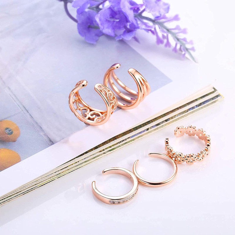 5 Pcs Silver Plated Toe Rings for Women Adjustable Band
