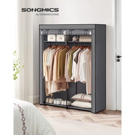 SONGMICS Closet Wardrobe, Portable Closet for Bedroom, Clothes Rail with Non-Woven Fabric Cover, Clothes Storage Organizer, 55.1 x 16.9 x 68.5 Inches, Gray URYG02GY