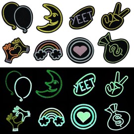 Attuslla - 8 parches para planchar que brillan en la oscuridad, parches bordados estilo globo lunar, emblema de reparación de apliques para ropa, chaquetas, jeans, mochilas y sombreros
