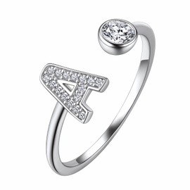 Suplight Damen Offener Ring 925 Sterling Silber Letter Ring mit Buchstabe A Verstellbare Initiale Alphabet Schmuck Geschenk für Frauen Mädchen