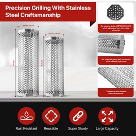 Grillonix Octagonal Grill Baskets, Stainless Steel, Silver, 2-Piece Nesting Set for Veggies, Fish, Meat