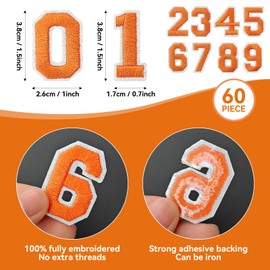 J.CARP 60Pcs Orange Number 0 to 9 Patches Iron on Sew on Letters for Clothing, Hats, Shoes, Backpacks, Handbags, Jeans, Jackets etc.