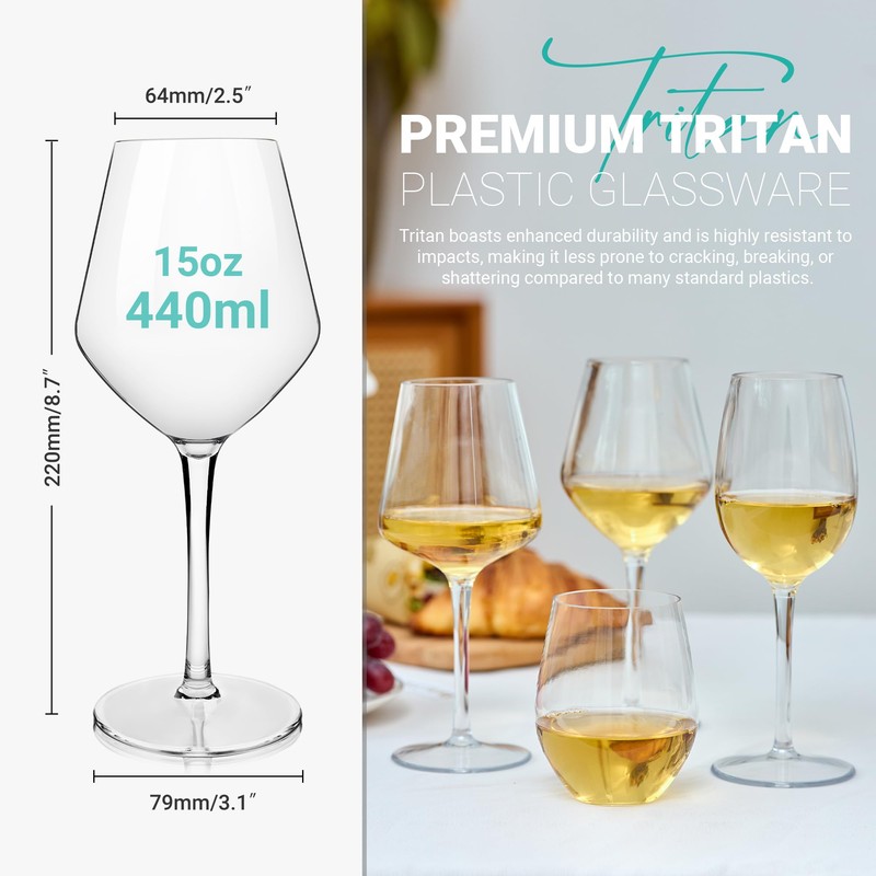 MICHLEY Unbreakable Stemmed Wine Glass 100% Tritan Plastic Dishwasher available