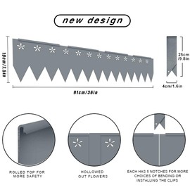 6 Pcs Pack Total 18 FT Galvanized Steel Landscape Edging with 7 Clips & 1 Gloves, 36 x 7.5 Inches Each Metal Garden Yard Landscape Edging Border, No-Dig Hammer-in Heavy Duty 14-Gauge Metal Lawn Edge