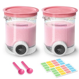 2 Pack Creami Swirl Pints & Lids for Ninja, Compatible with NC700 Series Ninja Swirl Ice Cream & Soft Serve Makers, with 2 Spoons & 32 Writable Labels, BPA-Free & Dishwasher Safe, Pink