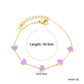 Cute Heart Charm Link Chain Bracelet for Women Dainty Stainless Steel Gold Plated Colorful Enamel Love Heart Adjustable Bracelets Fashion Jewelry for Bff Daughter Her (Purple)