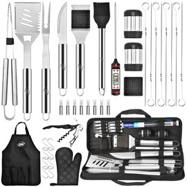 Kaluns Grilling Accessories, Dad Gifts for Fathers Day Grilling Gifts, Heavy Duty Stainless Steel Grill Set BBQ Grill Accessories for Outdoor Grill with Meat Thermometer, Case and Apron