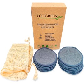 EcoGreen® - Paquete de 16 Pads Desmaquillantes de Bambú y Algodón (Negro/Gris), 100% Biodegradables + Bolsa de Tela Reutilizable para Lavado.