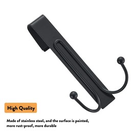 MOKIUER Shower Door Hooks, Over Glass Door Hook for Bathroom, Double Robe Towel Hooks Suit for Frameless Glass Shower Door 0.39" (10 mm) Stainless Steel Black, 3 Pack