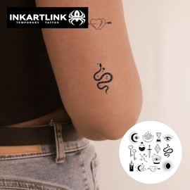 INKARTLINK Tattoo Tech, 2 Sheets Extra-Large Semi Permanent Tattoo, Adult Art Design Temporary Tattoos, Lasts 1-2 Weeks, Waterproof, Realistic Look, No Adhesive (Various Small Moon Design)