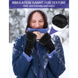 MELLIEX 1 Pair Women's Fingerless Gloves, Winter Arm Warmers Gloves, Fingerless, Warm Plush Knitted Short Mittens for Women Girls, black