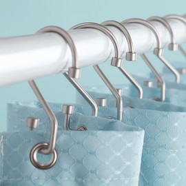 Goowin Shower Curtain Hooks, S Shape Shower Curtain Rings, Rustproof Black Shower Curtain Rings, Multi-Functional Shower Hooks for Shower Curtain, Kitchen Utensils, Clothing, Towels（Matte Nickel）