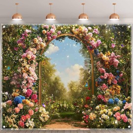 ZTHMOE 10x8ft Fabric Spring Enchanted Garden Backdrop Fairytale Forest Floral Butterfly Wonderland Oil Paint Photography Background Girl Kids Birthday Decor Photo Banner