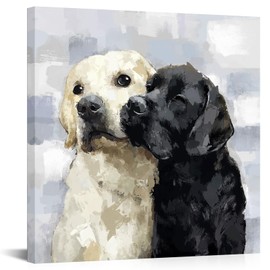 AoArtWZ Black and White Dog Canvas Wall Art Labrador Painting Artwork Rustic Animal Prints for Living Room Bedroom Decor Framed 24" x 24"