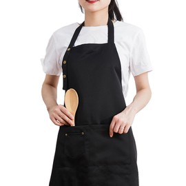 MORNITE Cotton Adjustable Bib Kitchen Mens Apron with Pocket Cooking Chef Art Pottery Ceramic Painting Restaurant Gardening Black