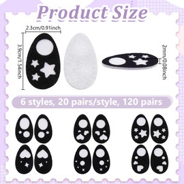 NBEADS 120 Pairs 6 Styles Felt Eyes for Crafts, Teardrop-Shaped Sew on Plush Animals Making Felt Eyes Craft Puppet Mouths Large Crochet for DIY Crochet Animal Making Craft, Black
