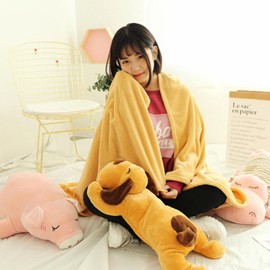 Two-in-one Cartoon Animal Pillow with Built-in Blanket, Dual Use for Office, Car, Nap Winter, Thickened Sofa Cushion with Dual Functions, Thermal Blankets (Pink, One Size)