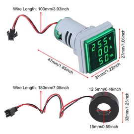 XIITIA 3pcs 3 in 1 60-500V 0-100A AC Digital Ammeter Voltmeter, 22mm Square Digital Tube Screen with Transformer, LED Display Voltage Detector Current Tester Gauge(Green)