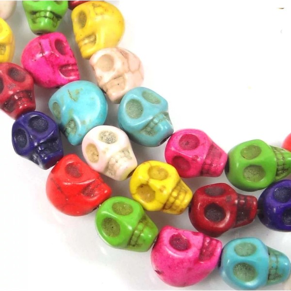10mm Tiny Colorful Howlite Turquoise Skull Beads Halloween (20)