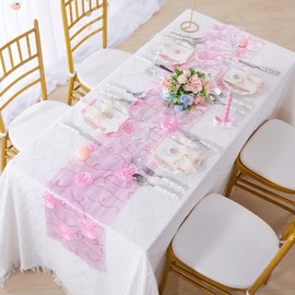 Valentines Table Runner Sequin Satin Dahlia Flowers Blossom Spring Table Runners 12x80 Inch for Wedding Anniversary Birthday Decoration Home Party Kitchen Dining Table Decor 3 Pack