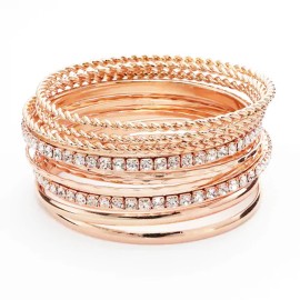 Metal New Rose Gold Hammered Twist Simulated Crystal Bangle Bracelet Set NWT #B1226
