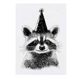 'Raccoon with Party Hat' Temporary Tattoo - Water Resistant, Skin-Safe, Non-Toxic Transfer (TO00081199)