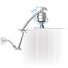 High Pressure 20 Stage Filtered Shower Head with Adjustable Extension Arm, Rain Showerhead for Removing Chlorine and Harmful Substances (10 Inch, Chrome Finish)