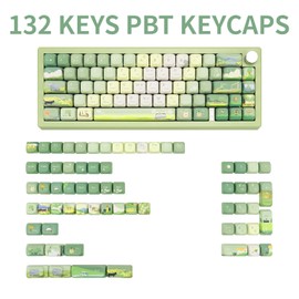 GEKUCAP PBT Keycaps 132 Keys Spring Theme Green Key caps Dye-Sublimation Cute Keycap XOA Profile Custom Keycaps Set for Cherry Gateron MX Switches Mechanical Keyboards