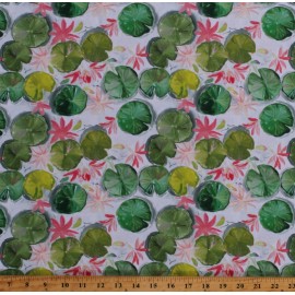 Dear Stella Cotton Lily Pads Flowers Frogs Water Lake Fabric Print by the Yard D774.93