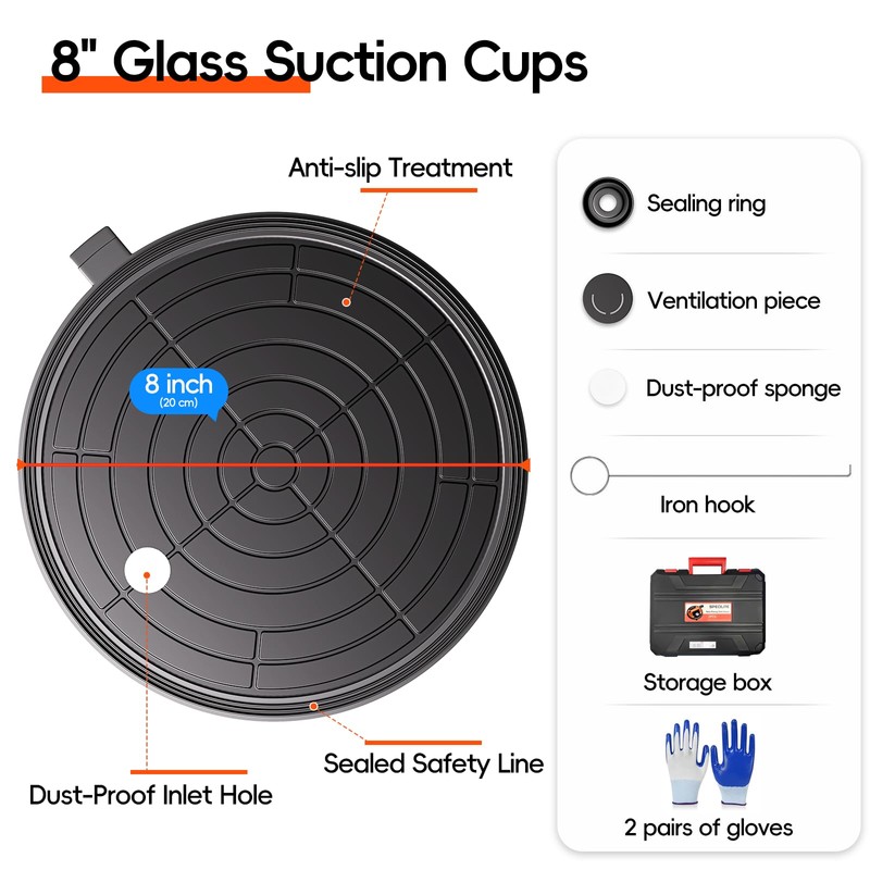 SPECILITE 8" Heavy Duty Glass Suction Cups 2 Pack with