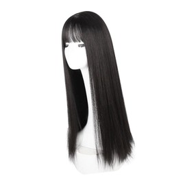 Long Black Straight Wig, Flexible 28.3 Inch Fashionable Bang Heat Resistant Women Synthetic Wig for Dating
