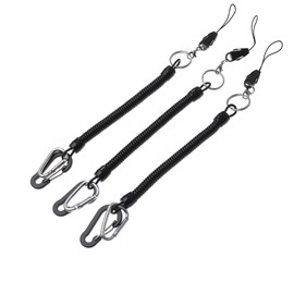 CARRY ALL BEFORE ONE Multi-functional Multi-functional Elastic Strap, Curl Cord Strap, Coil Strap, Bungee Strap, Smartphone Key Strap, Loss, Fall Prevention, Thick, Carabiner Included, Set of 3, Black